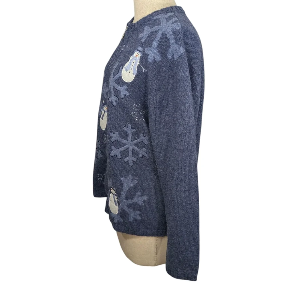 Croft & Barrow Embroidered Winter Snowmen & Snowflakes Zip Sweater Jacket. XL